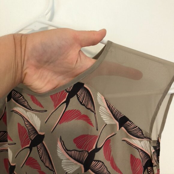 APT. 9 Taupe Pink Black Bird Animal Print Sleeveless Button Back Tank Blouse XS - Picture 6 of 14